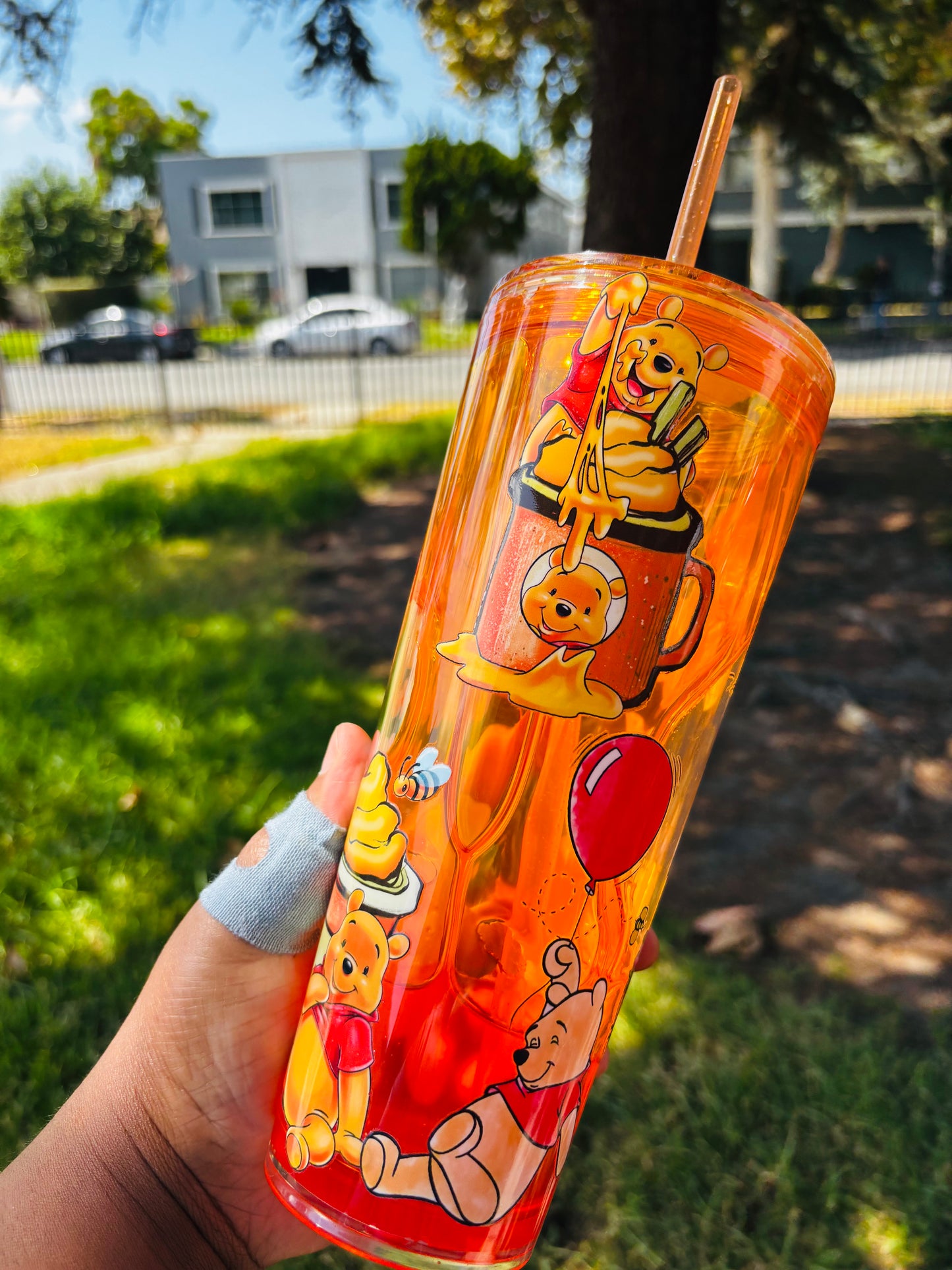 Orange Drip Pooh 24 oz acrylic Snow globe tumbler
