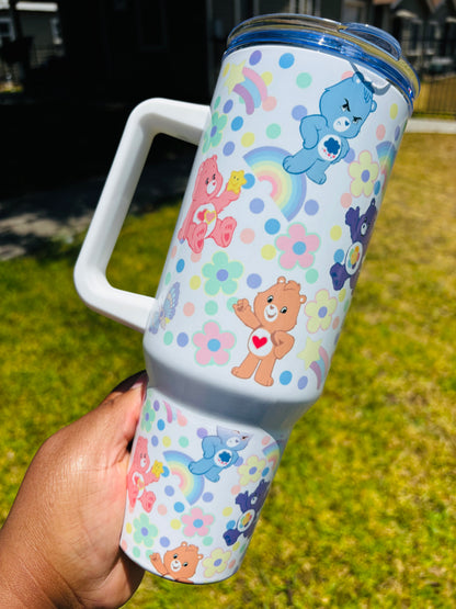 Flowers and rainbow carebears 40oz tumbler