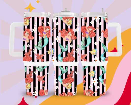 Ariel and friends pink strips 40oz tumbler