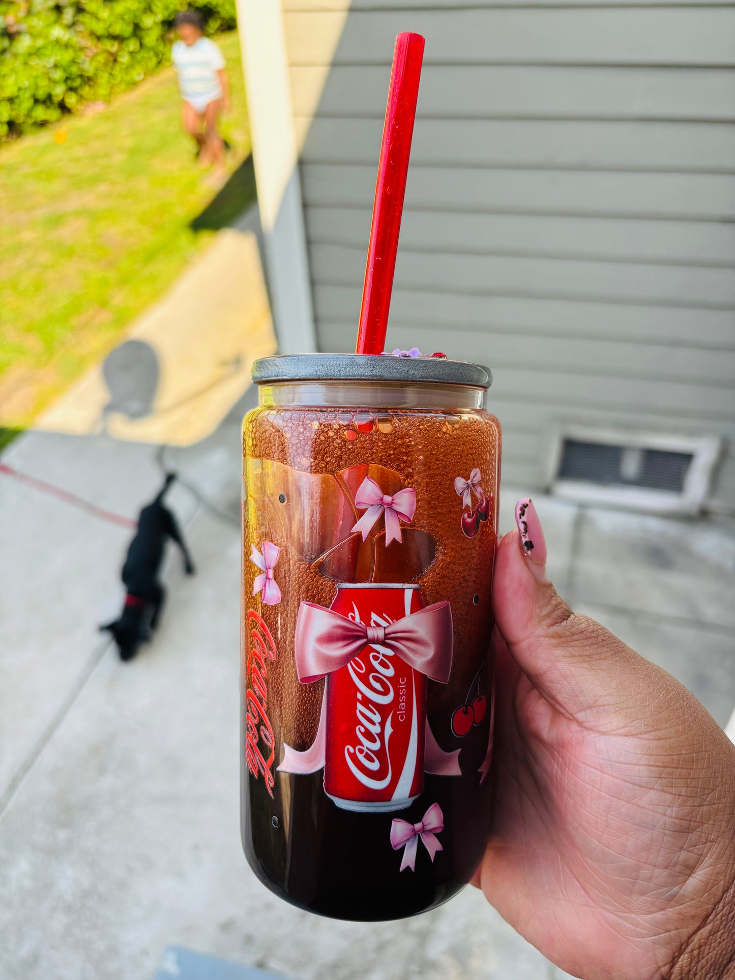 Mock Coke 16oz glass snowglobe cup