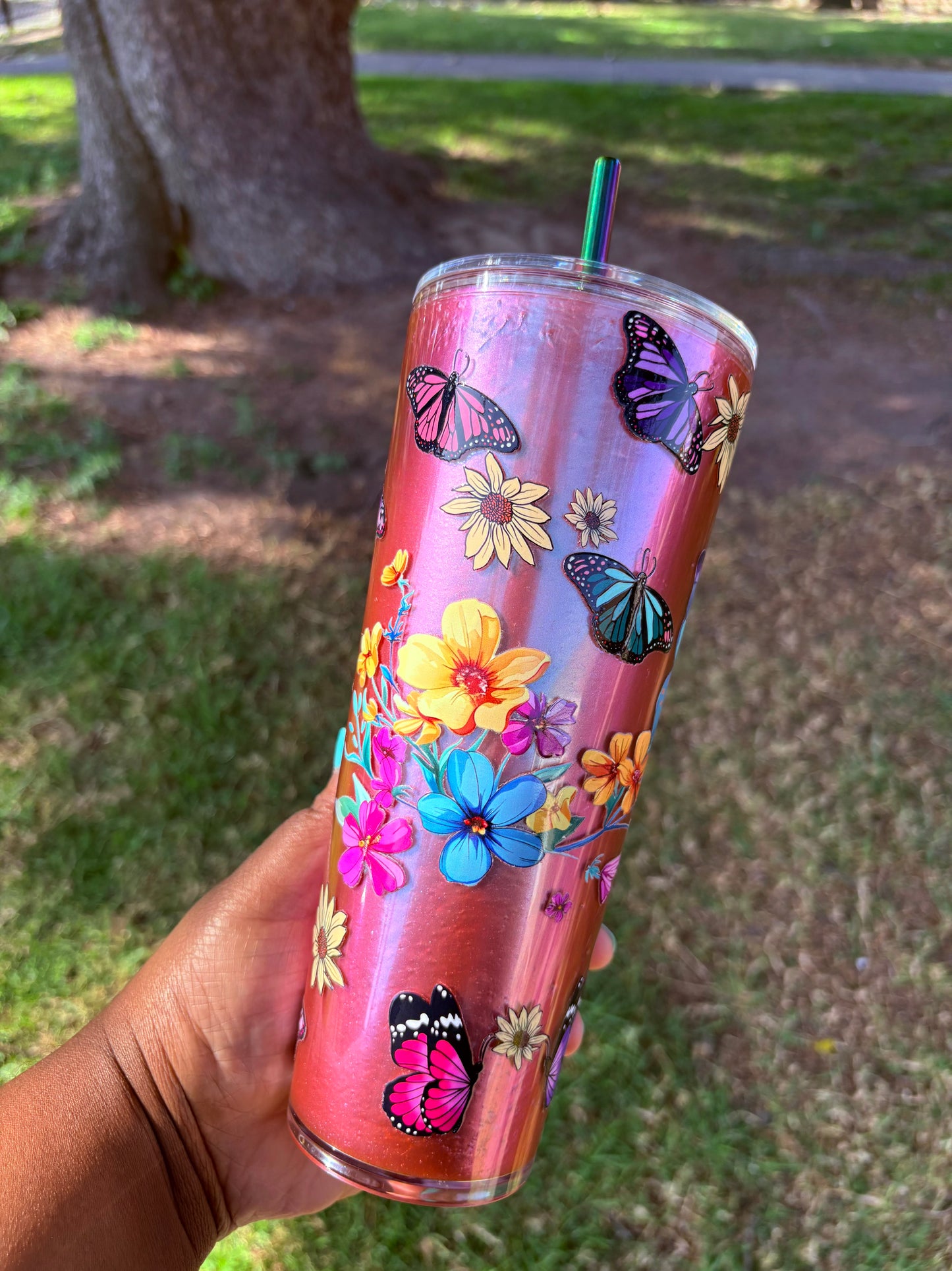 Butterfly snowglobe 24oz acrylic tumbler