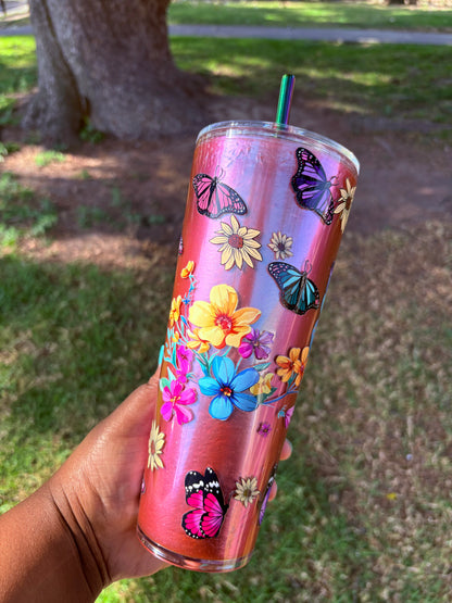 Butterfly snowglobe 24oz acrylic tumbler