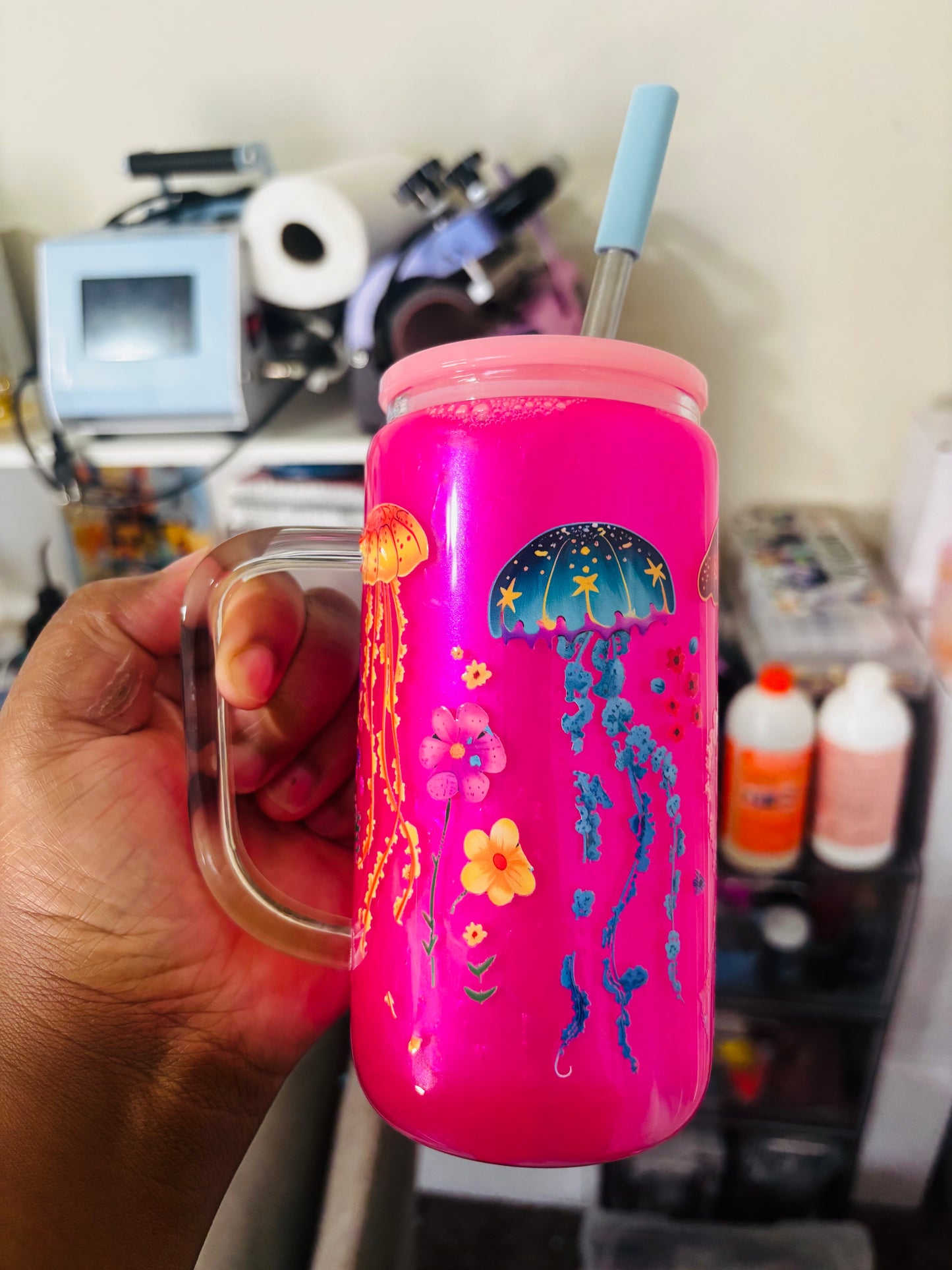 Jellyfish glass snow globe cup