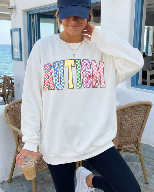 Autism Puzzle Pattern Crewneck Sweatshirt — Colorful Autism Awareness Pullover