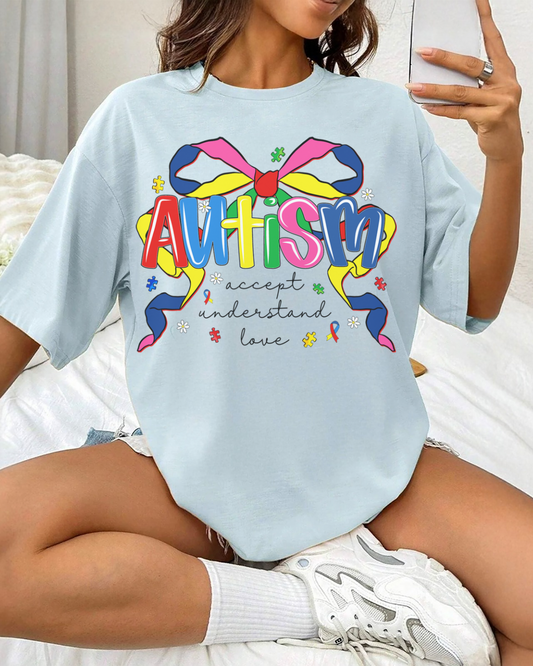Autism Awareness Ribbon Bow T-Shirt — Accept Understand Love