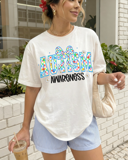 Autism Awareness T-Shirt — Colorful Puzzle Ribbon Tee