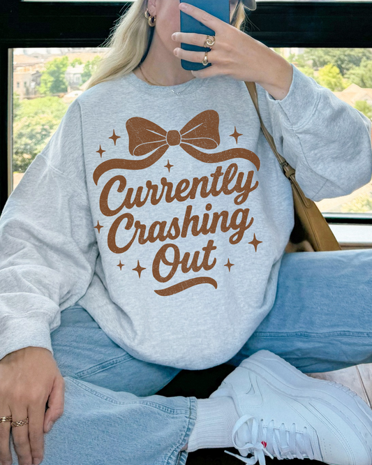 Currently Crashing Out Cozy Retro Bow Crewneck
