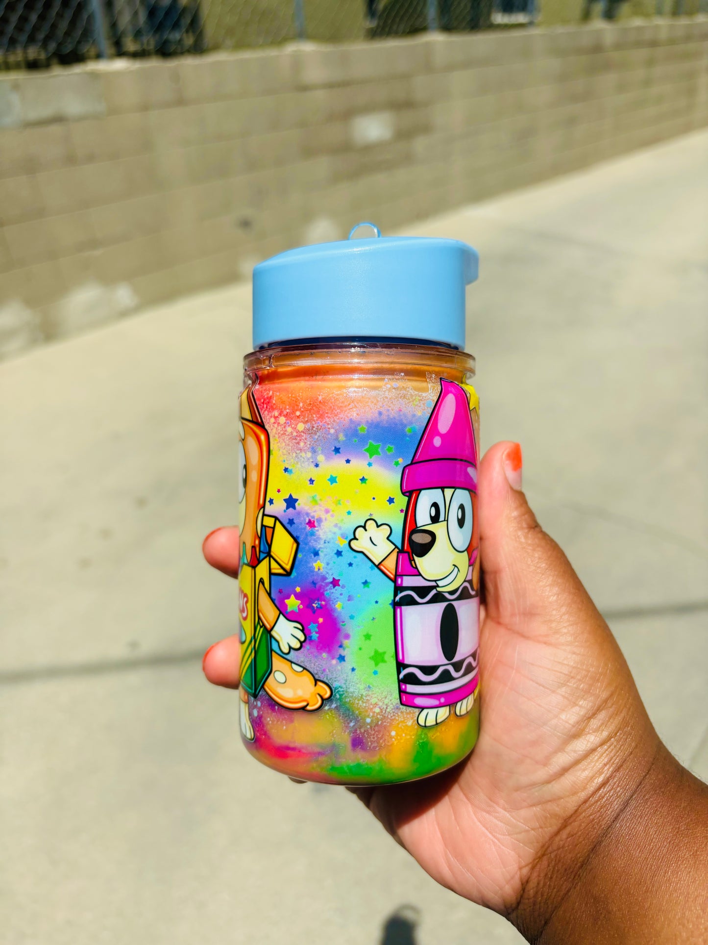 Crayon bluey snow globe water bottle