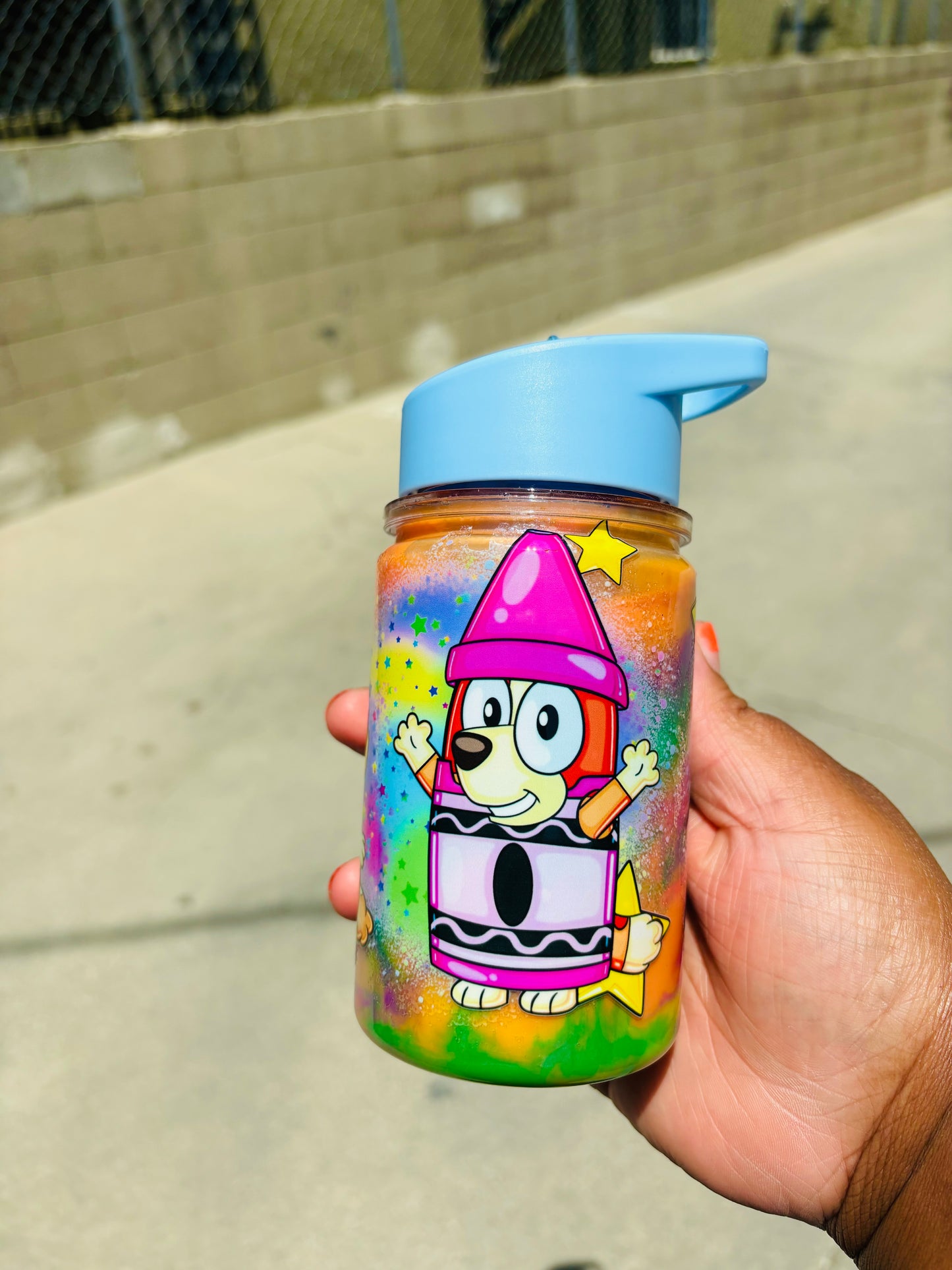 Crayon bluey snow globe water bottle