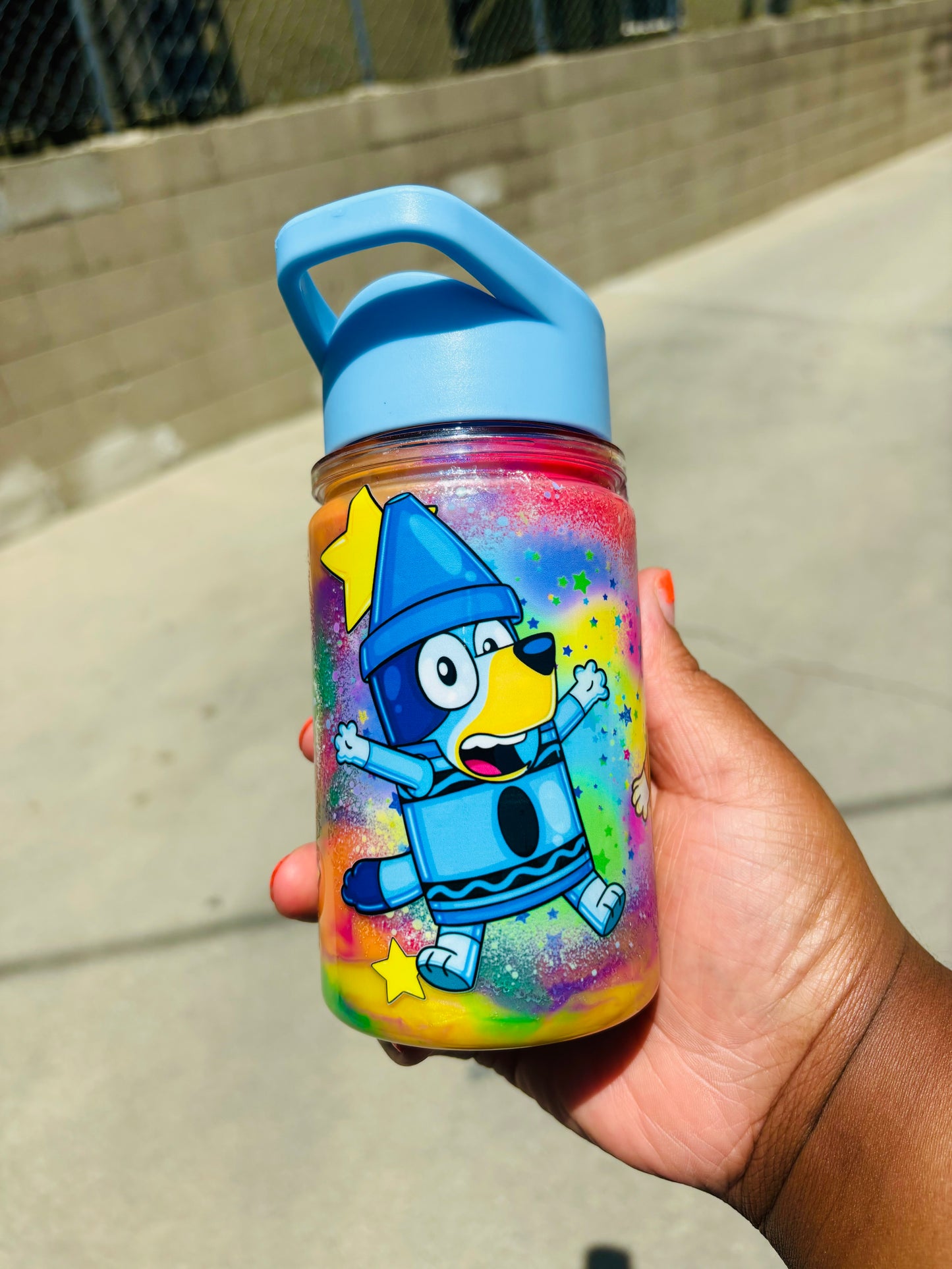 Crayon bluey snow globe water bottle