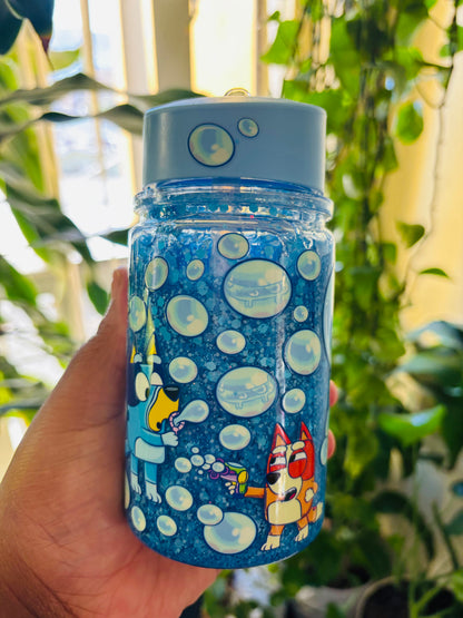 Blue bubble bluey kids water bottle