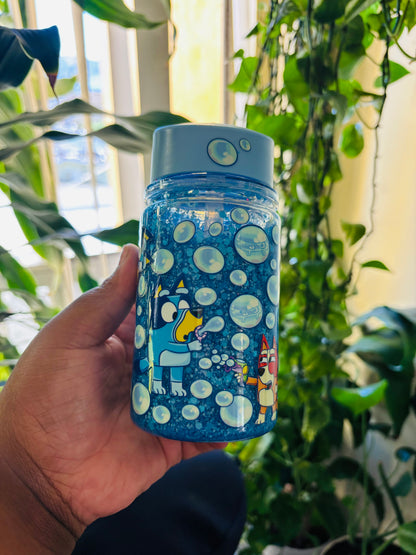 Blue bubble bluey kids water bottle