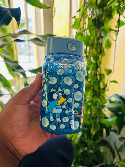 Blue bubble bluey kids water bottle