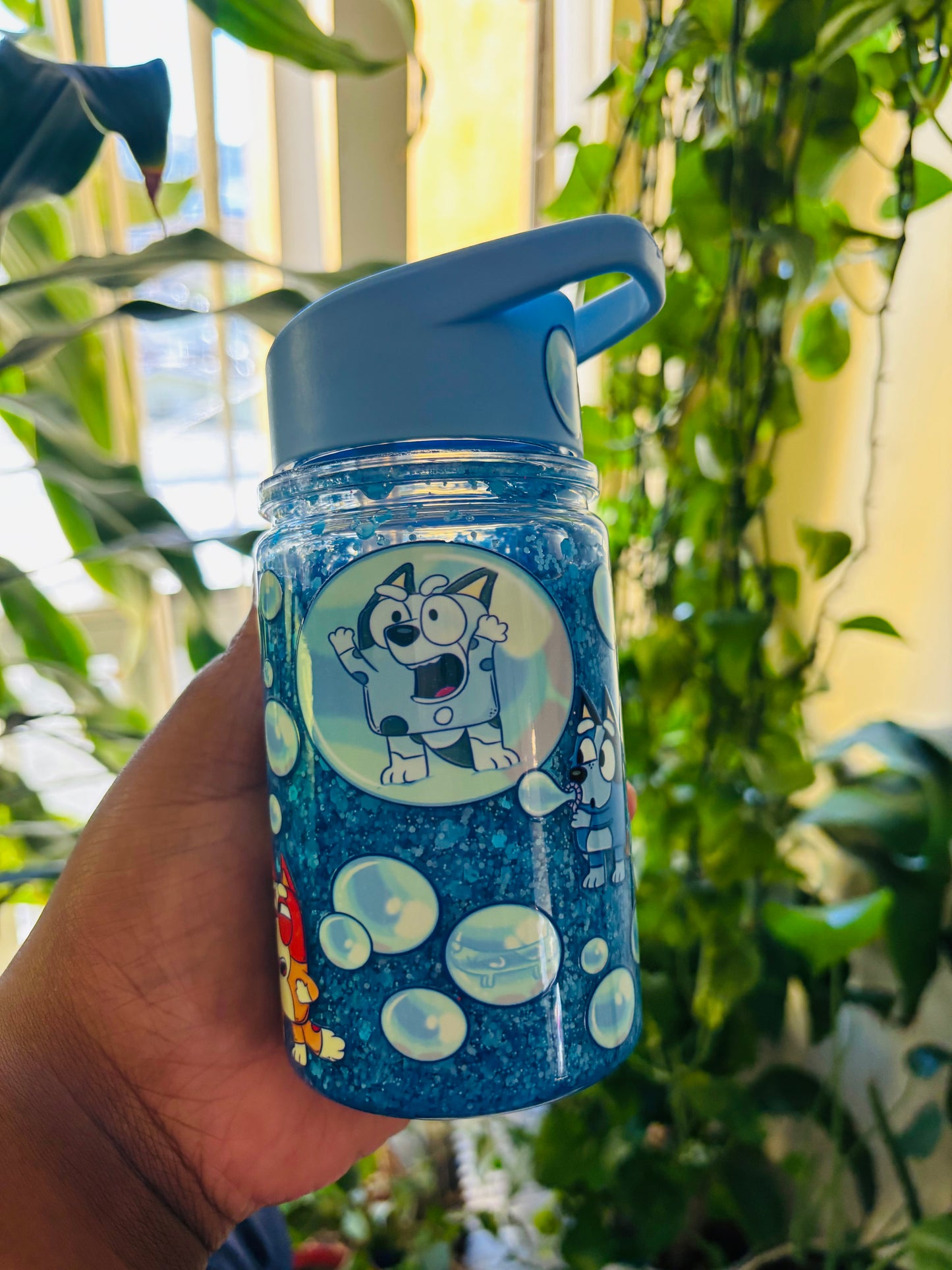 Blue bubble bluey kids water bottle