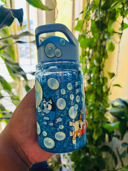 Blue bubble bluey kids water bottle