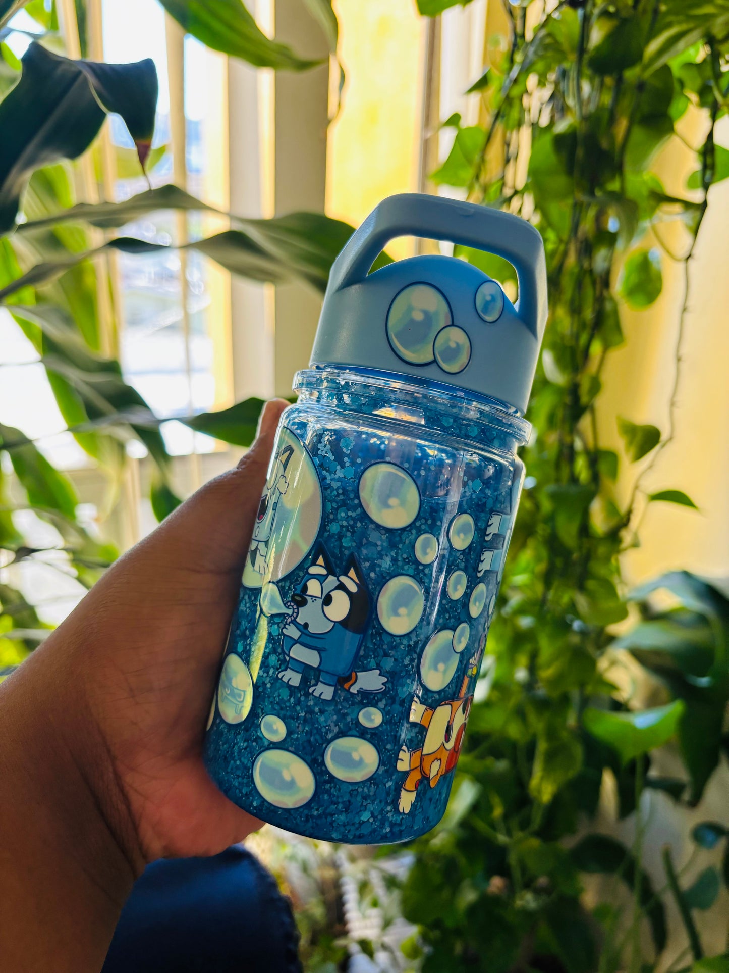 Blue bubble bluey kids water bottle