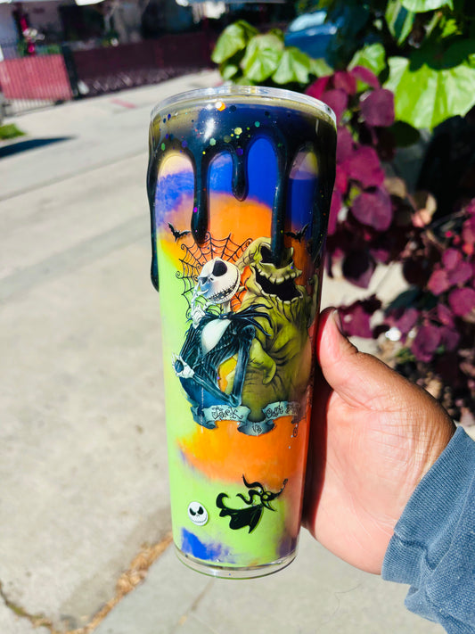 Jack vs Oogie snow globe acrylic tumbler