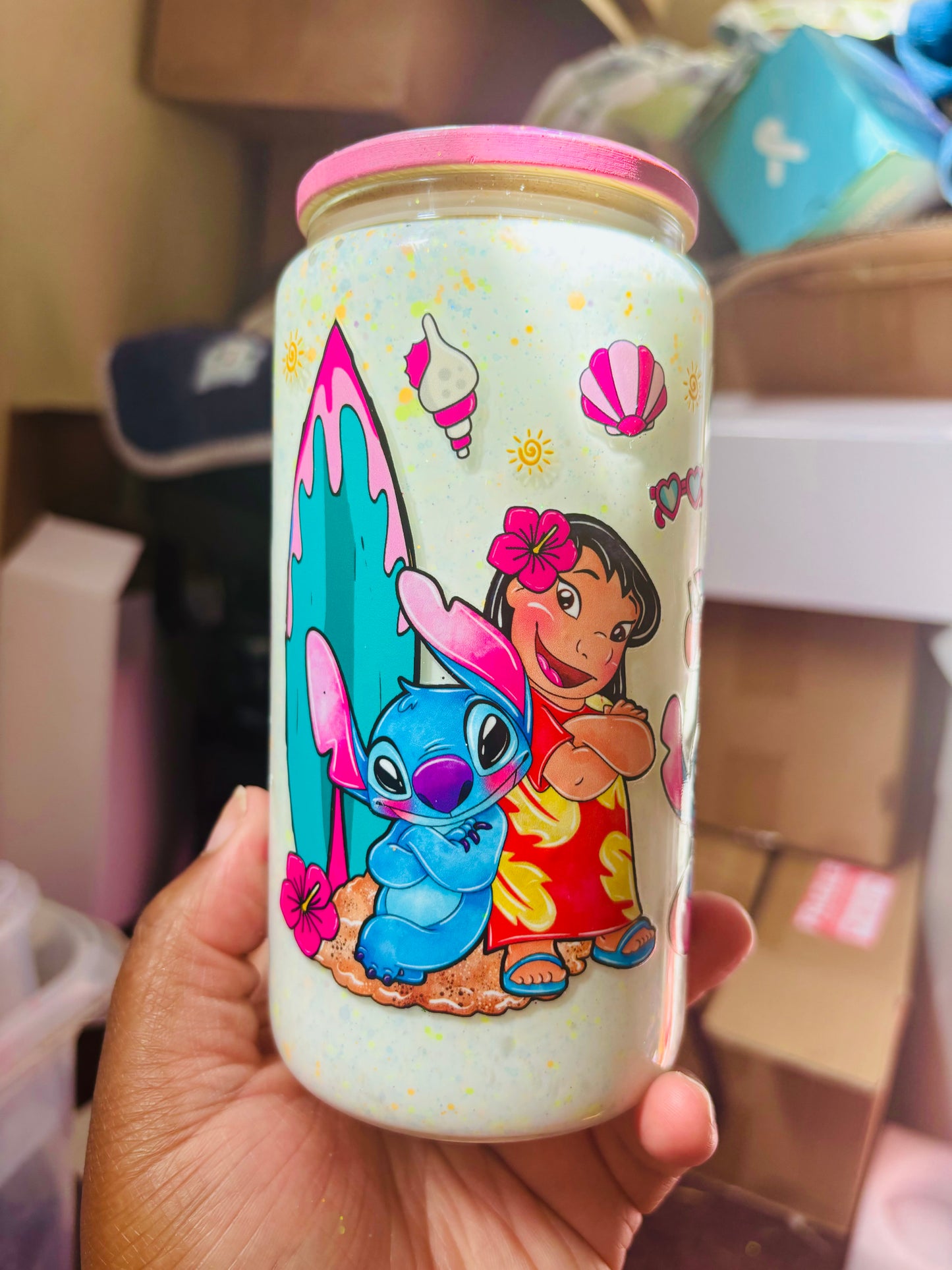 Stitch summer snow globe cup