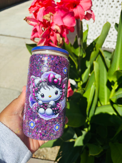 Purple fairy kitty snow globe cup