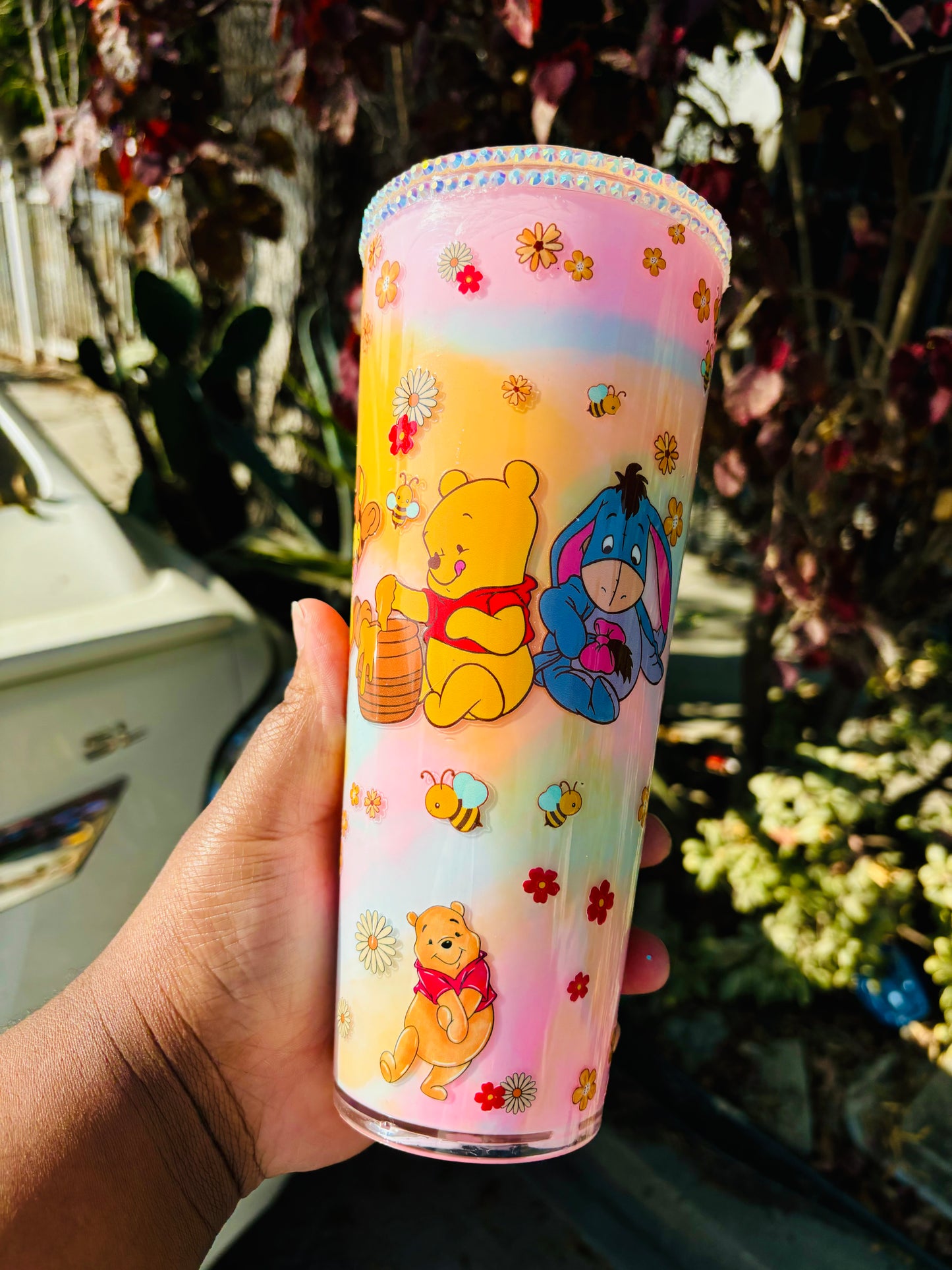 Colorful Pooh and friends snow globe tumbler