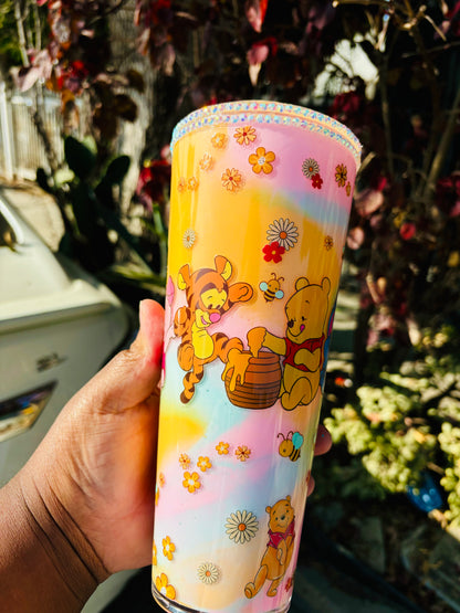 Colorful Pooh and friends snow globe tumbler