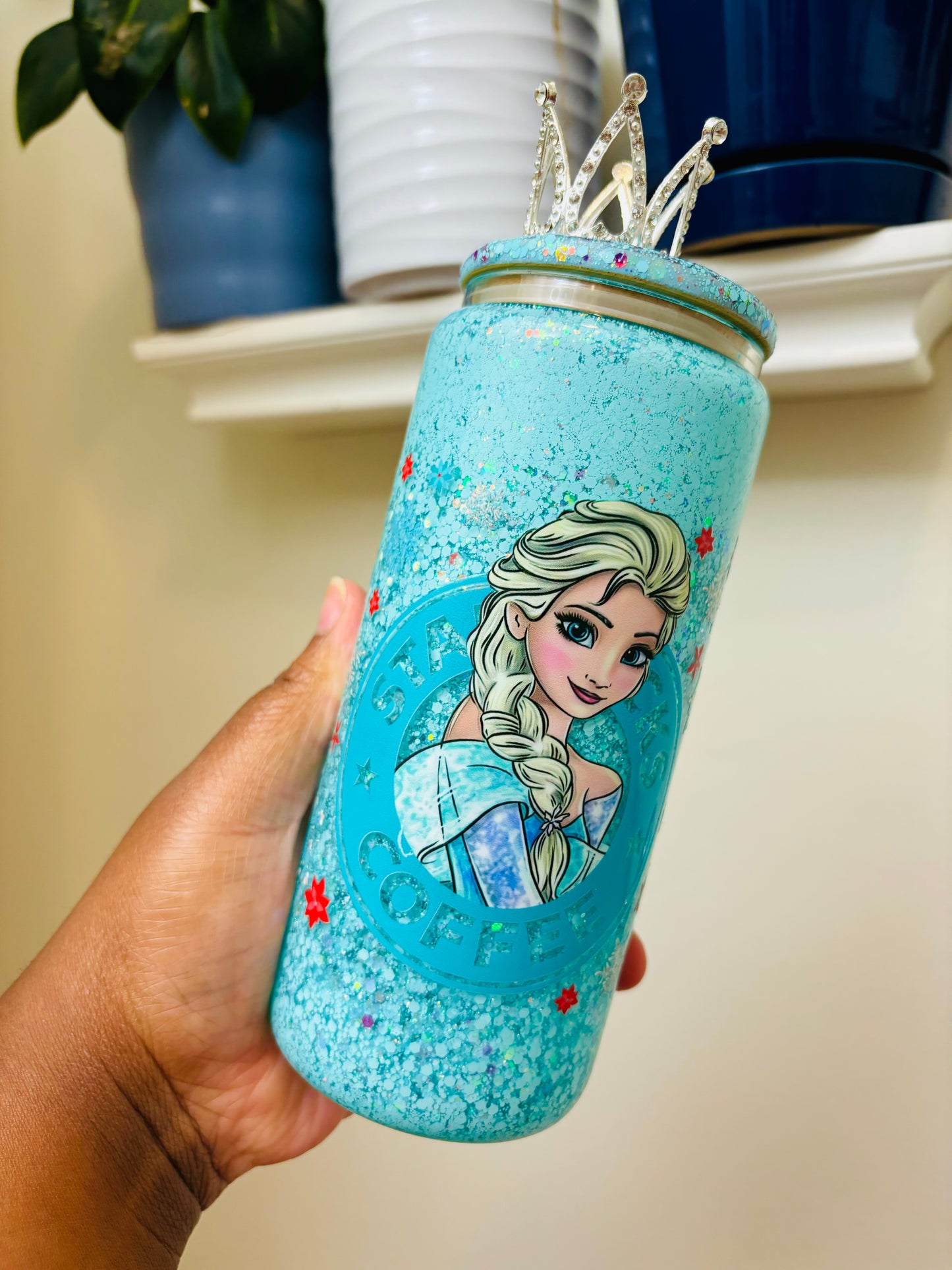 Queen Elsa snow globe cup