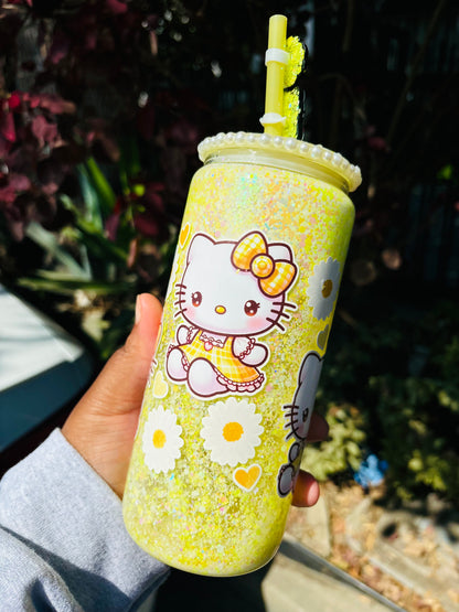 Yellow kitty snow globe cup