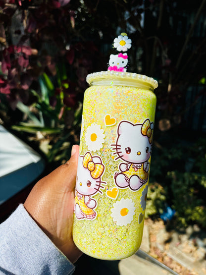 Yellow kitty snow globe cup