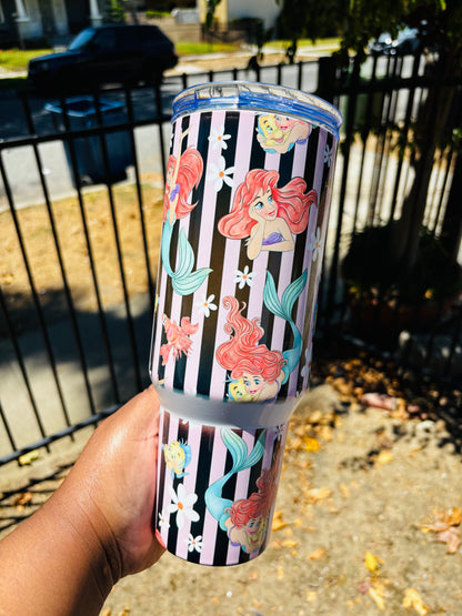 Ariel and friends pink strips 40oz tumbler