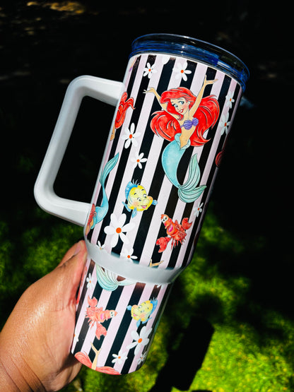 Ariel and friends pink strips 40oz tumbler
