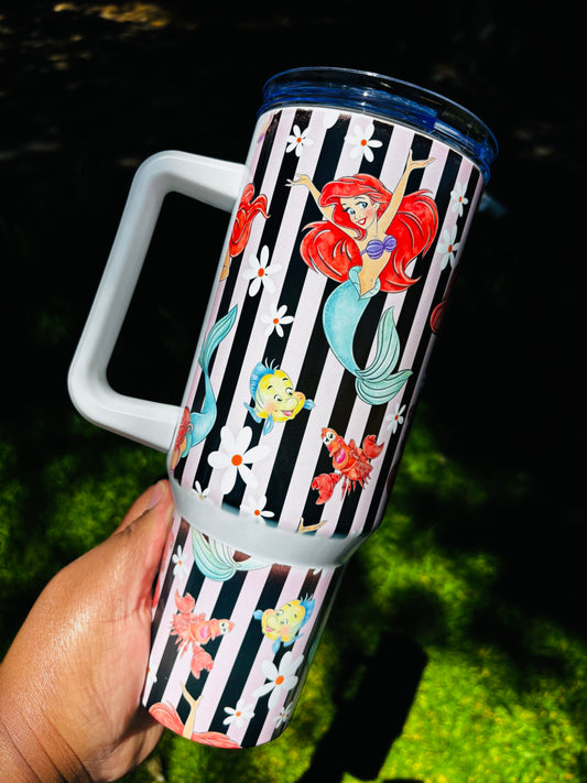 Ariel and friends pink strips 40oz tumbler