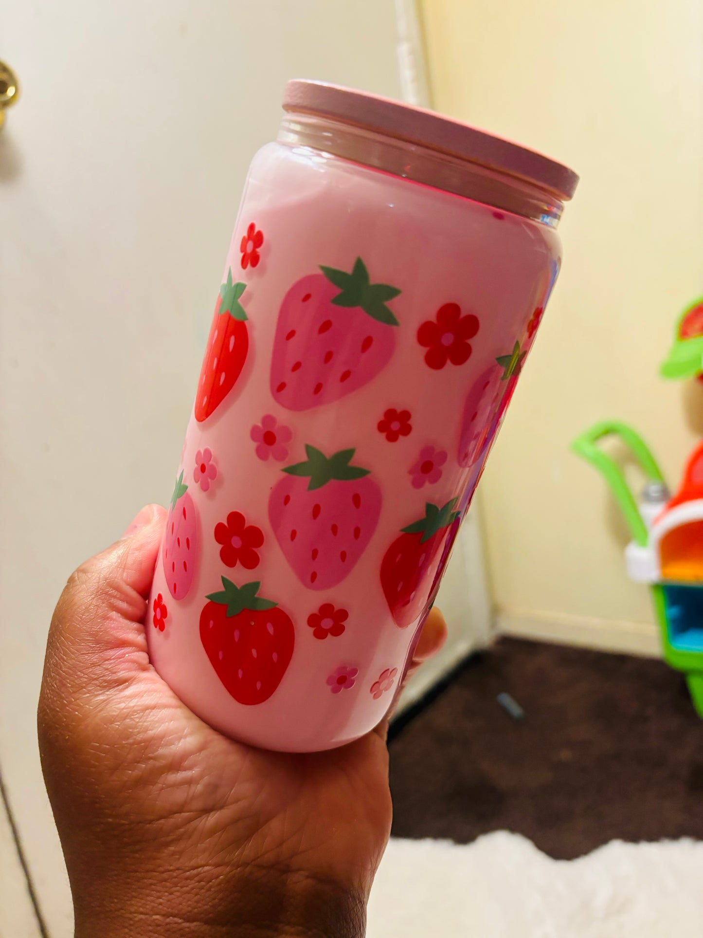 Strawberry milk snow globe cup