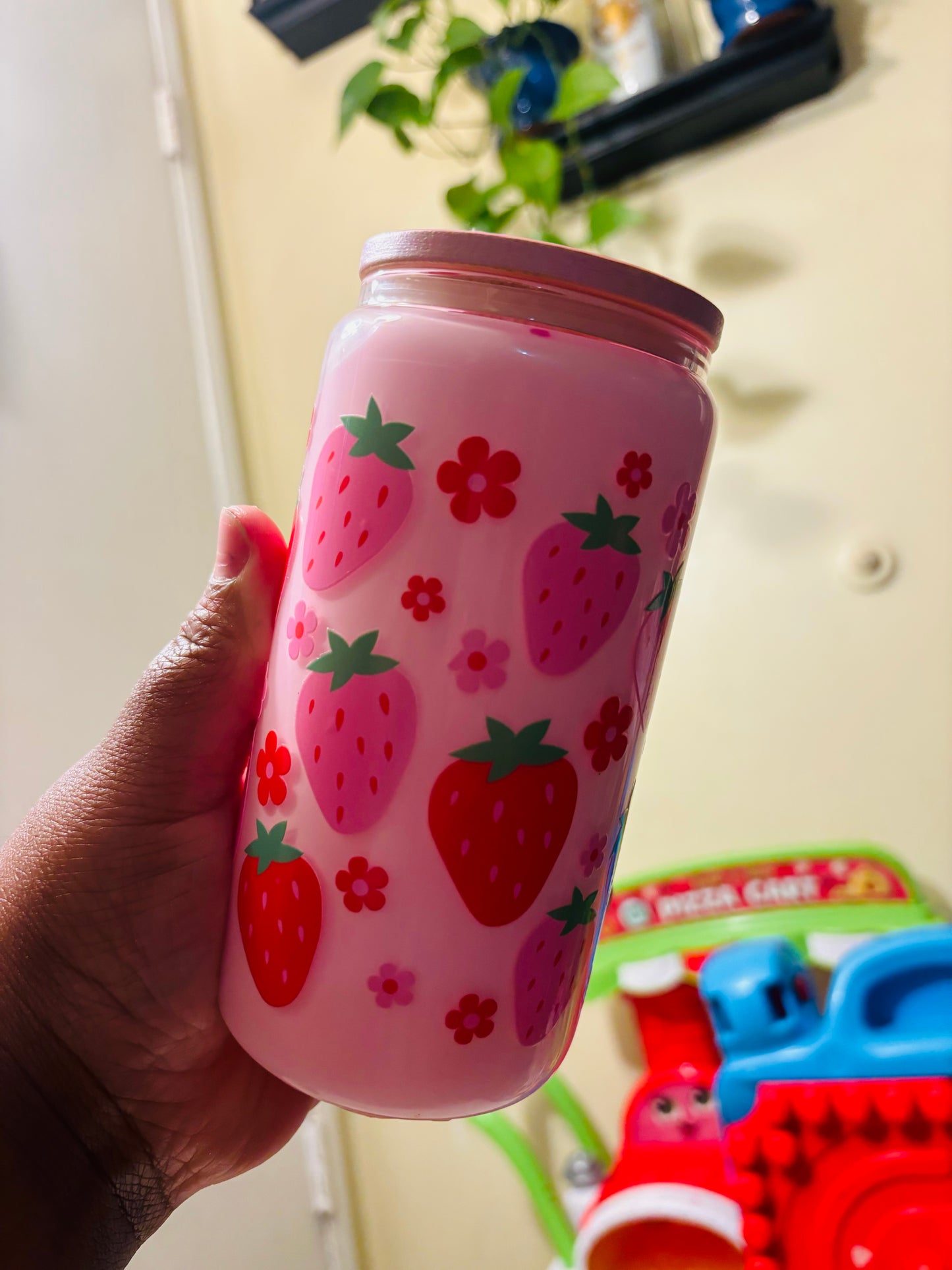 Strawberry milk snow globe cup