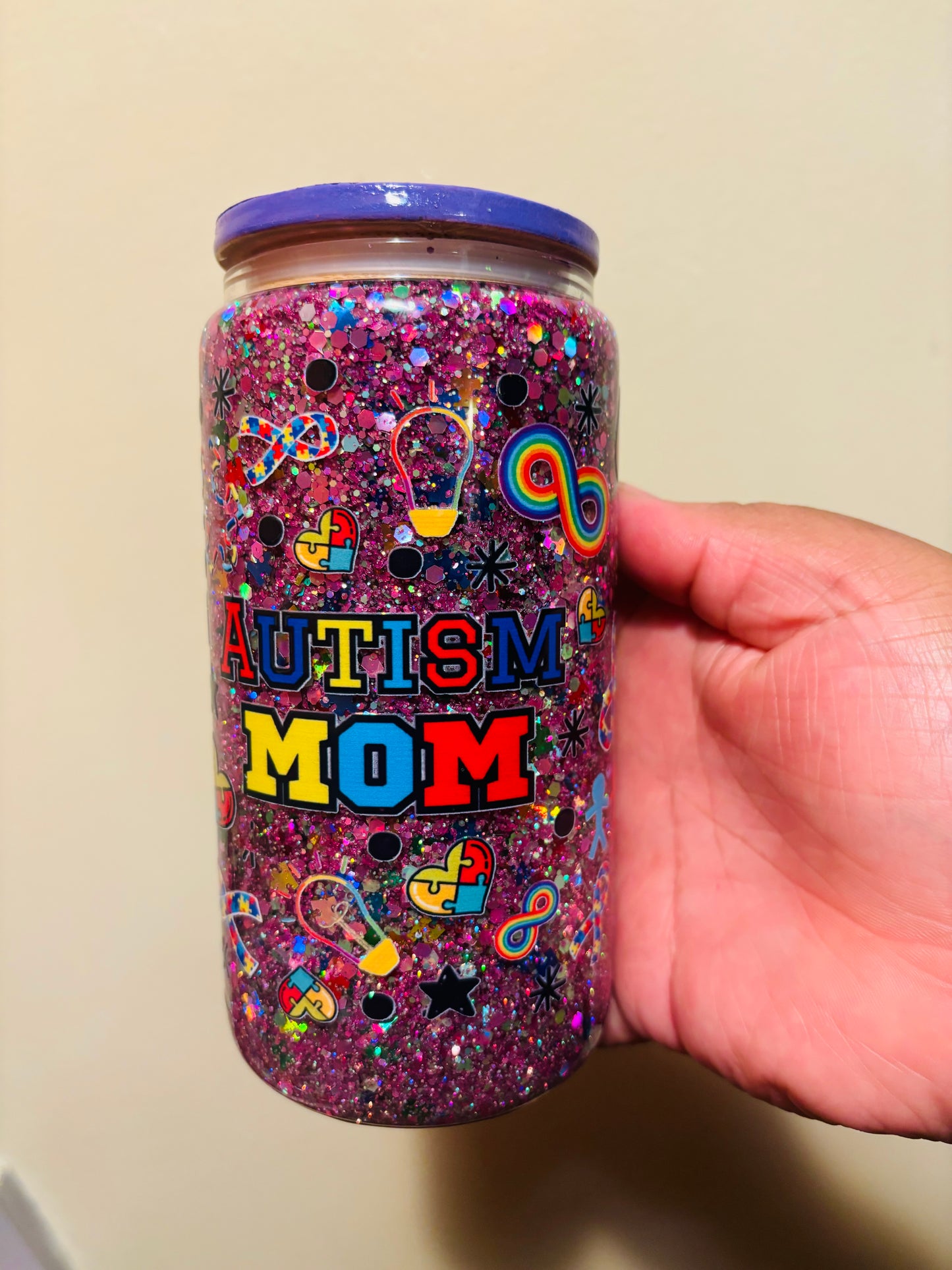 Autism mom snowglobe cup