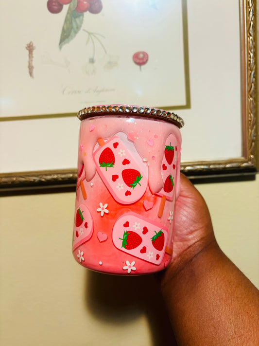 Strawberry melting snow globe mug