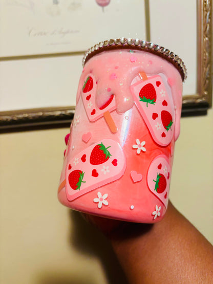 Strawberry melting snow globe mug