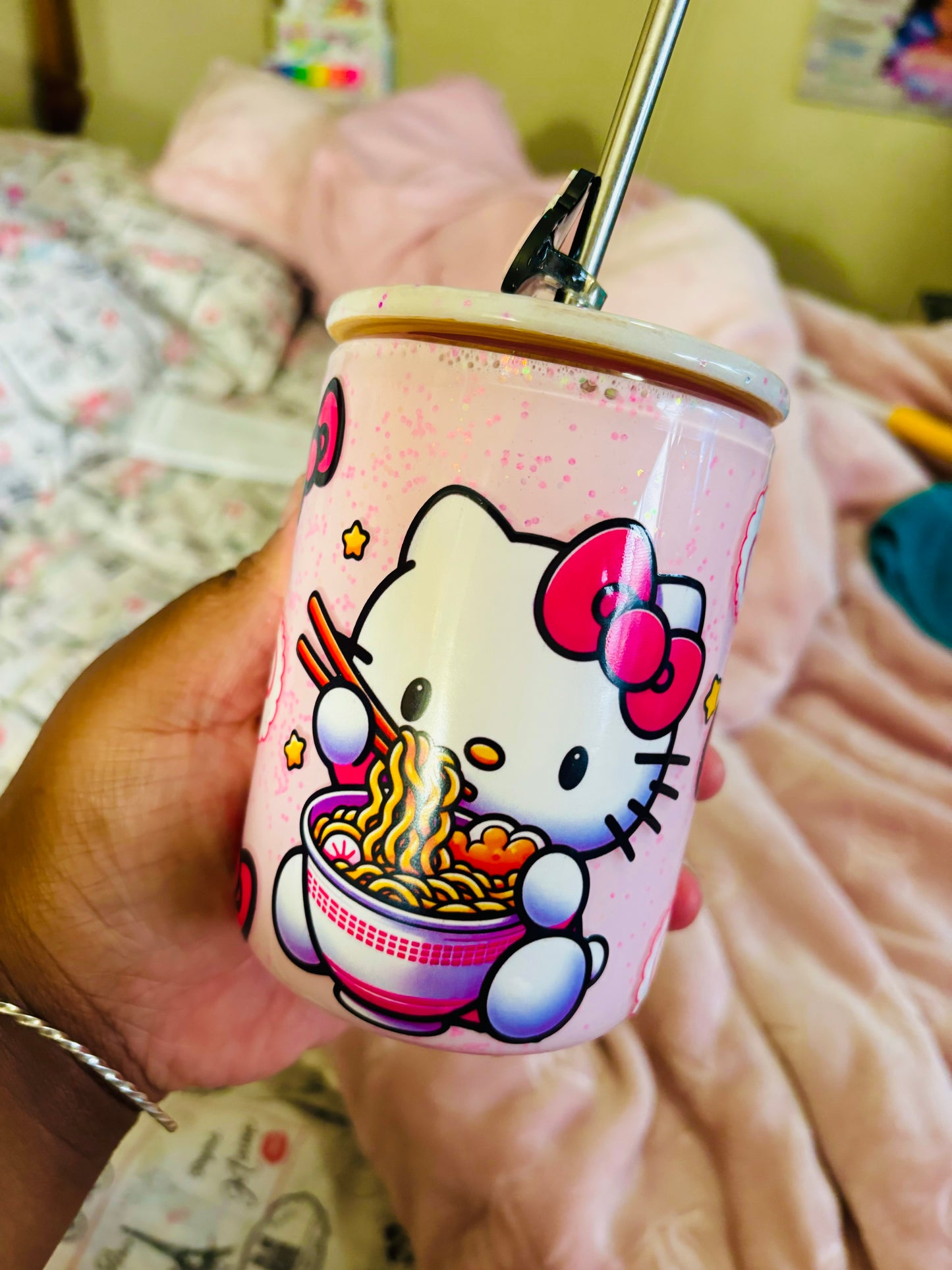 Ramen kitty snow globe mug