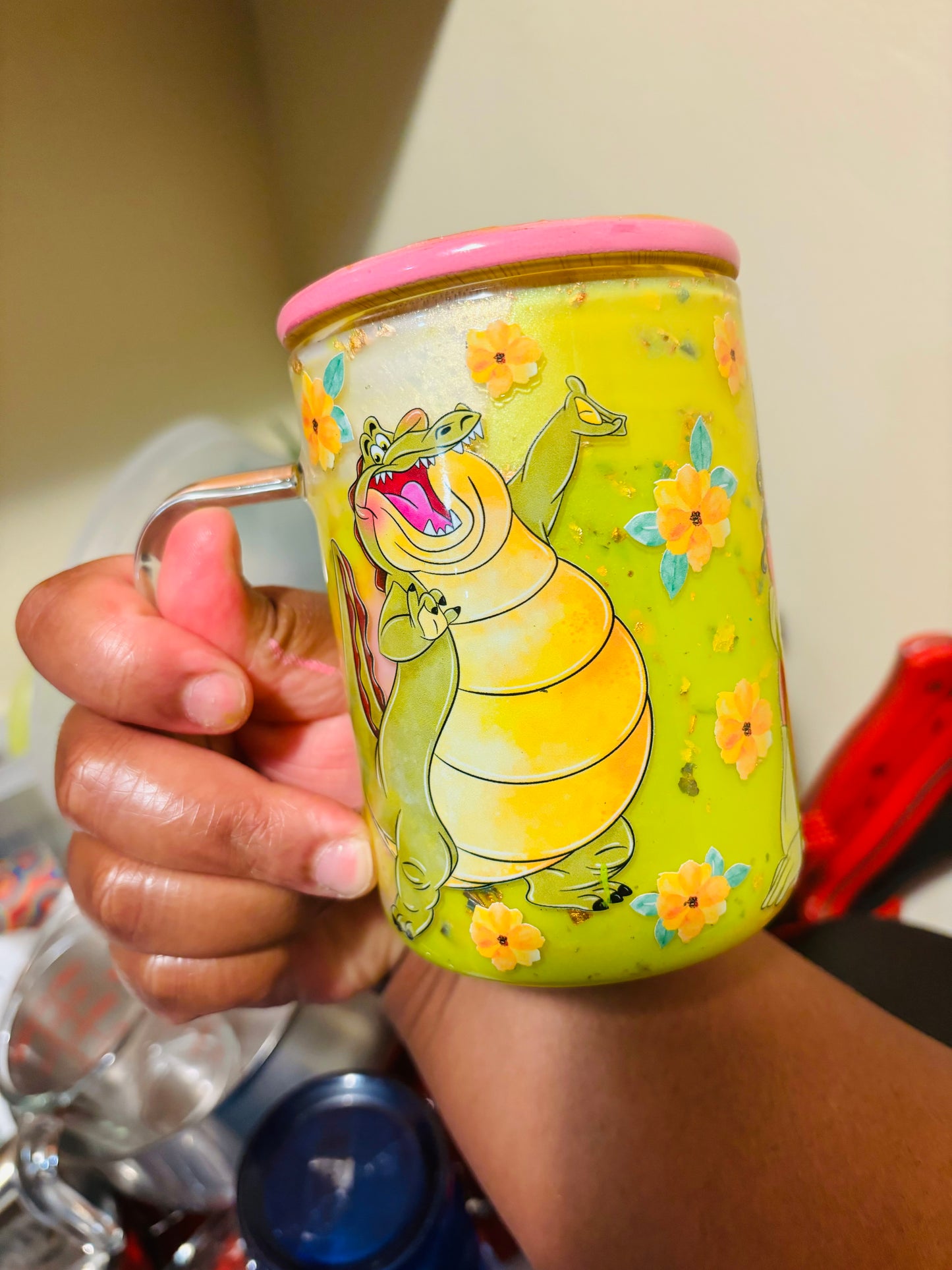 Princess T with a splash of pink snow globe mug