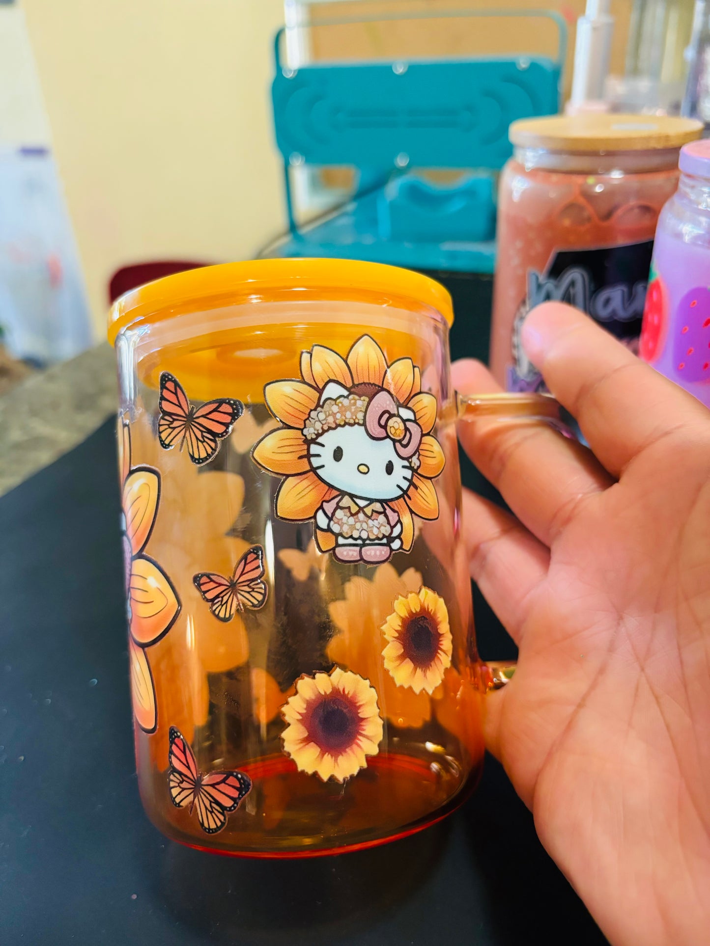 Sunflower kitty gradient mug