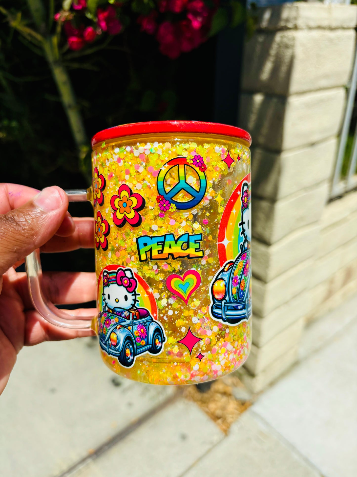 Peace kitty snow globe cup