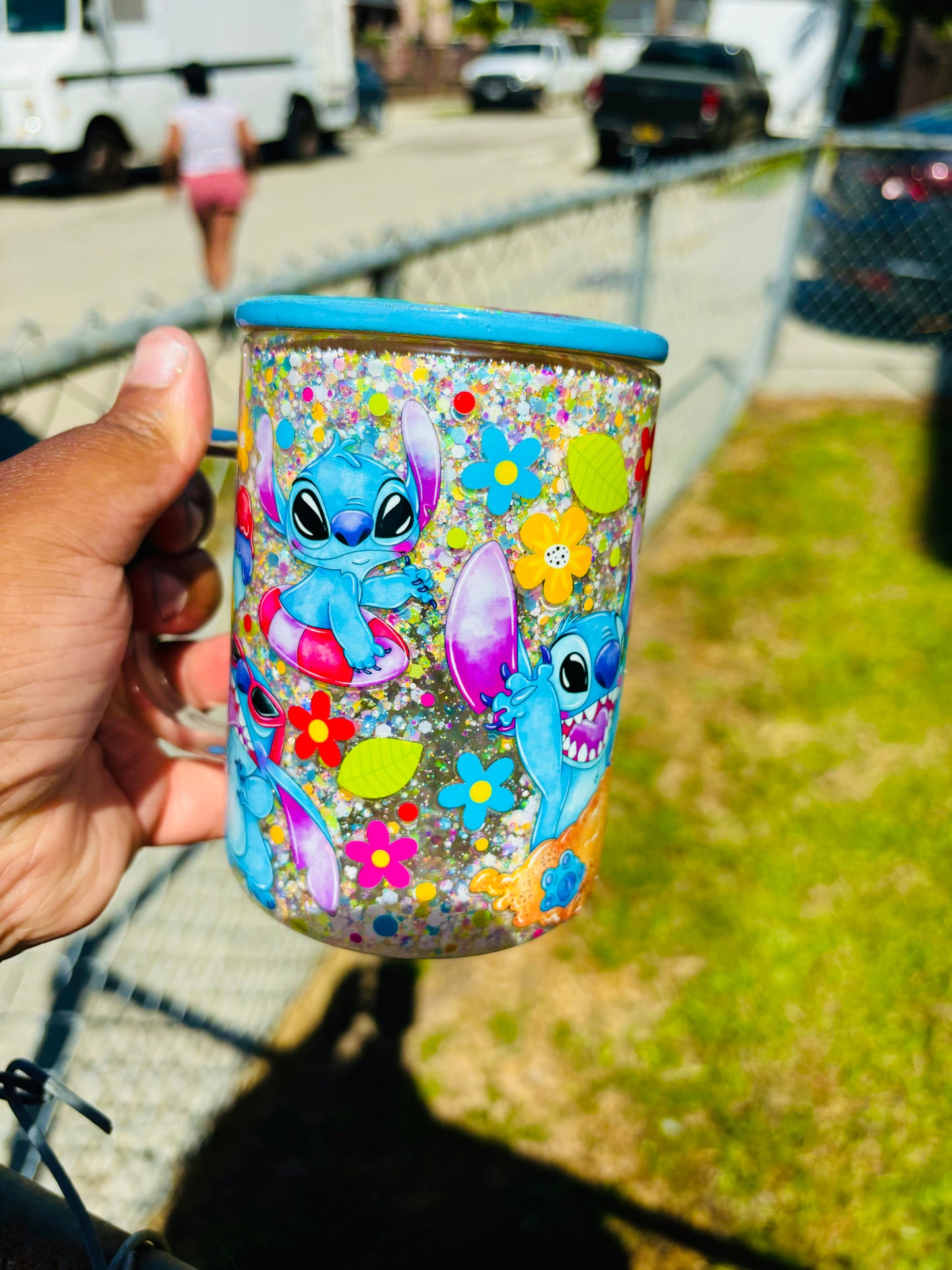 Stitch summer snow globe mug