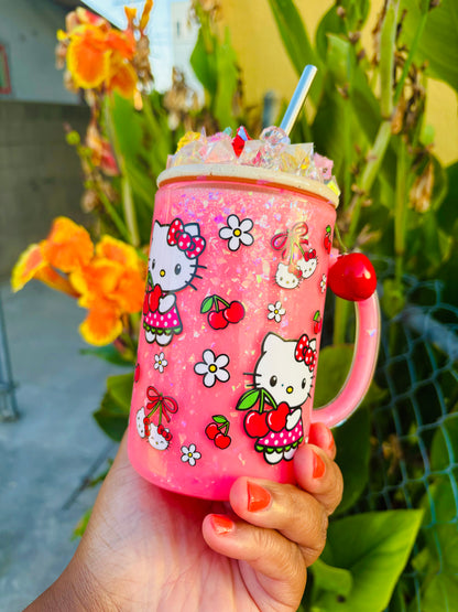 Cherry kitty snow globe mug