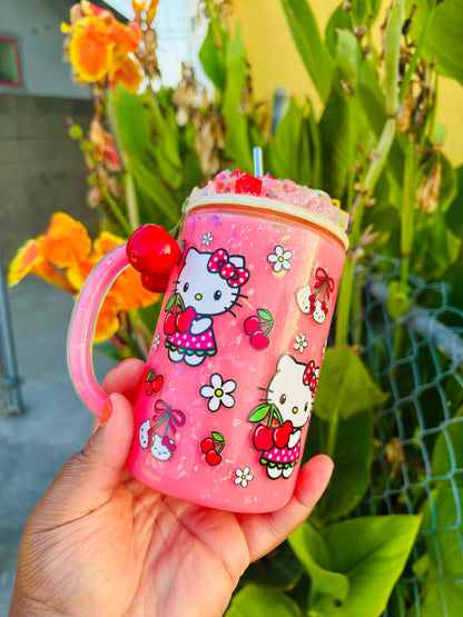 Cherry kitty snow globe mug