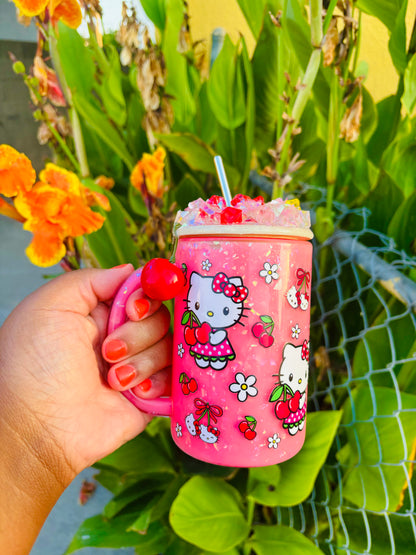 Cherry kitty snow globe mug