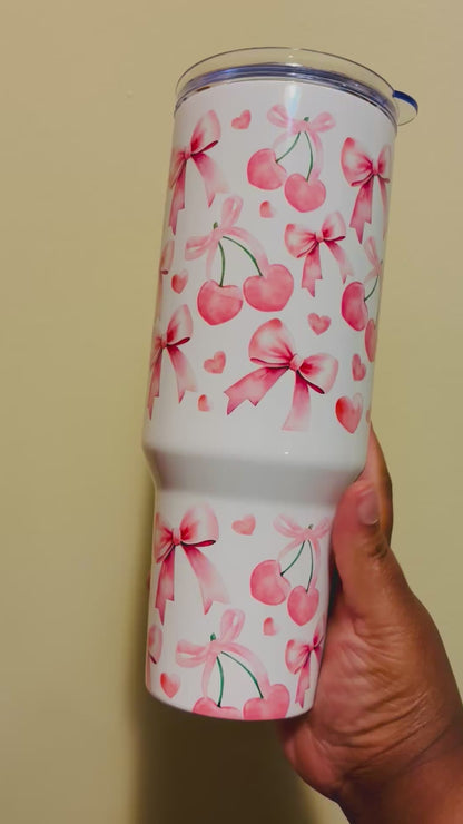 Pink bows and cherry 40oz tumbler